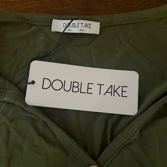 Olive Green Button-Down Women's Top - Picture 5 of 5